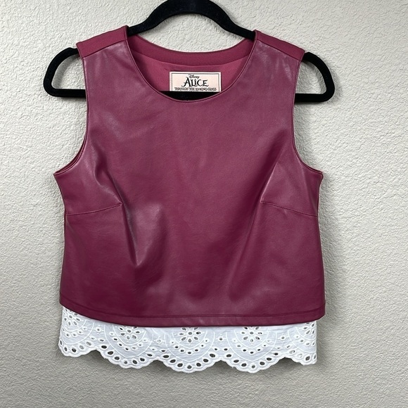 Disney G Giuliana Alice Through The Looking Glass Faux Leather Eyelet Lace Top - Picture 1 of 7